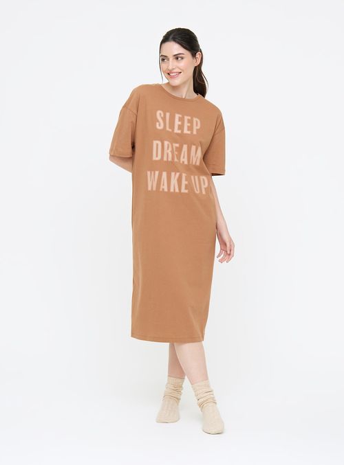 Tan Sleep Slogan Print...