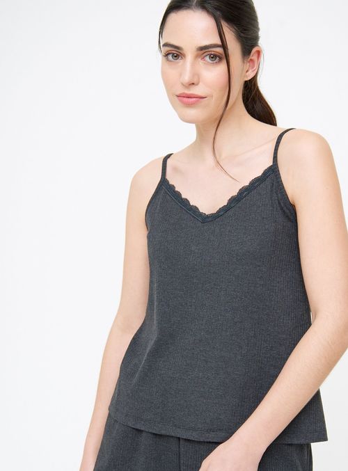 Black Ribbed Cami Pyjama Top ...