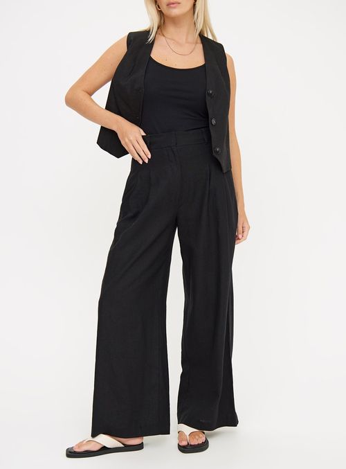 Black Ultra Wide Leg Linen...