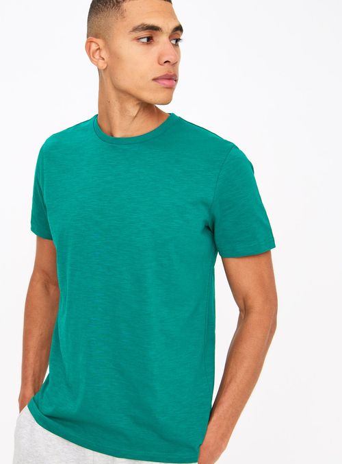 Dark Green Slub Short Sleeve...