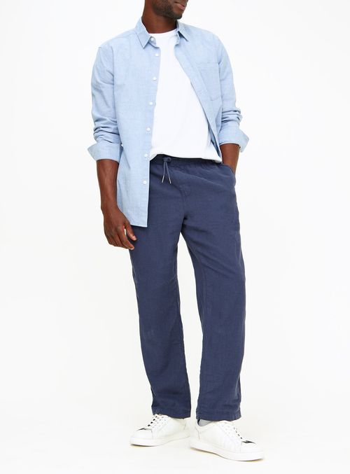 Navy Linen Blend Trousers 30R