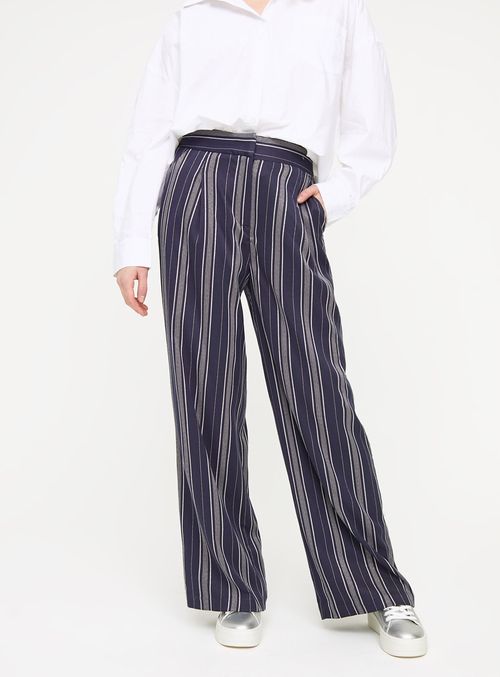 Navy Stripe Wide Leg Trousers...