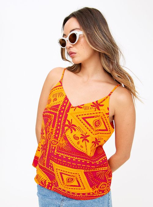 Orange Printed Crinkle Cami...