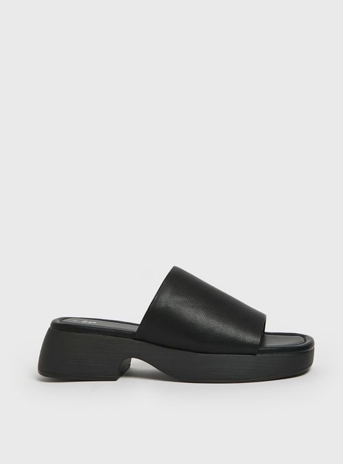 Black Faux Leather Wedge Mule...