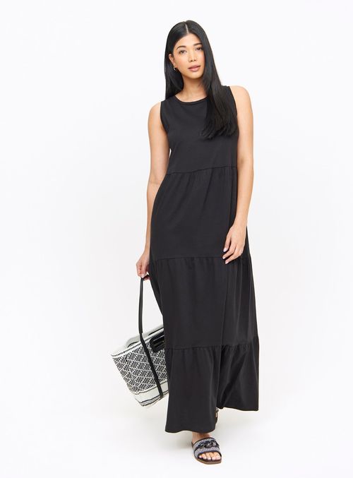 Black Tiered Jersey Maxi...