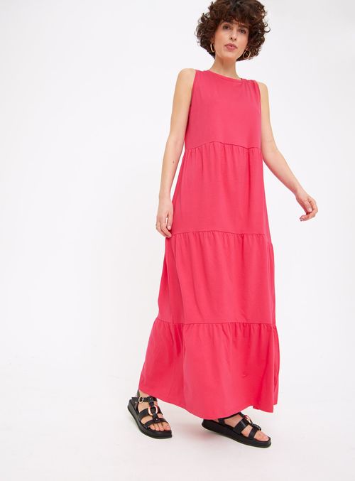 Pink Tiered Jersey Maxi Dress...