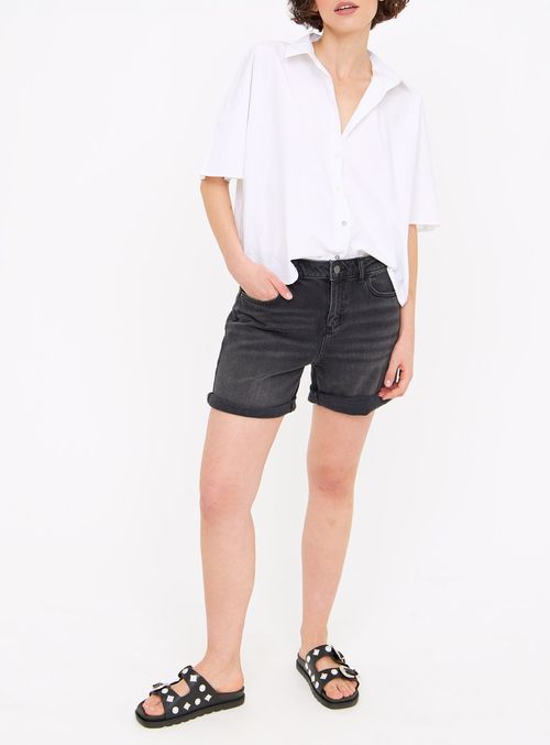 Black Washed Denim Boy Shorts...