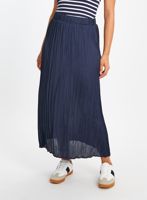 Navy Pleated Satin Midaxi...