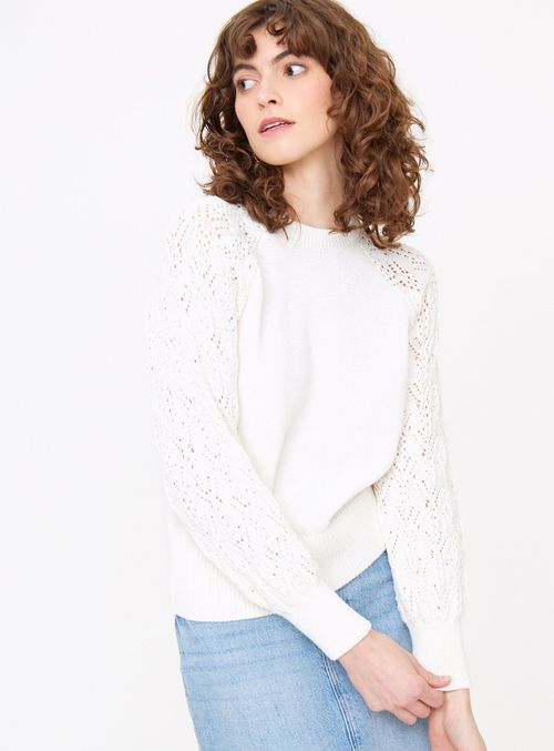 White Lace Sleeve Knitted...