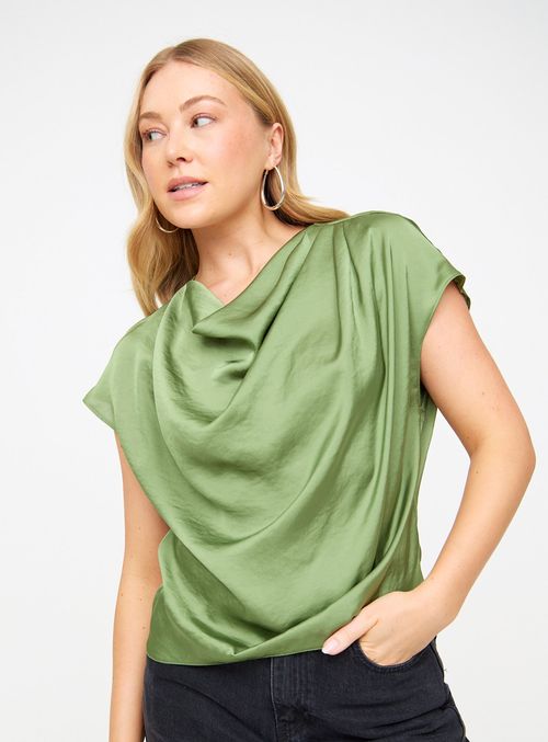 Khaki Satin Cowl Neck Top 10