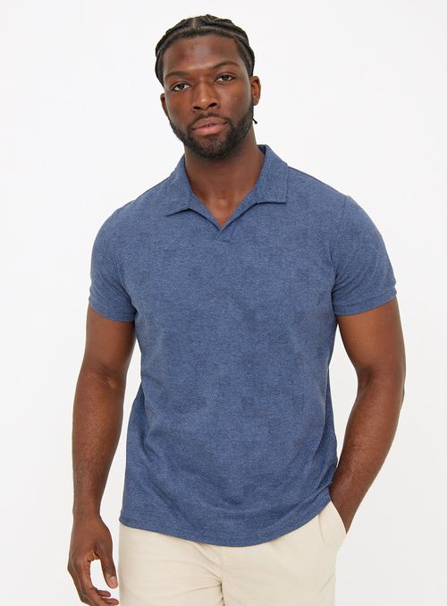 Navy Notch Neck Textured Polo...