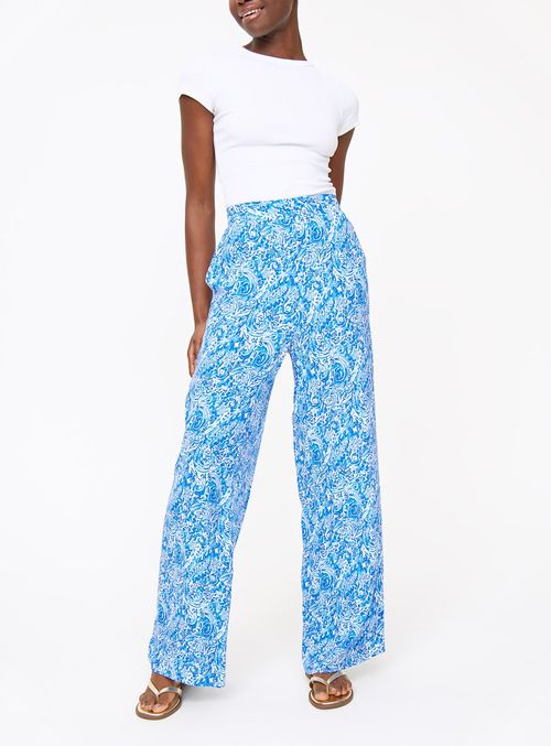 Blue Paisley Print Wide Leg...