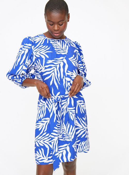 Blue Leaf Print Shift Dress 20