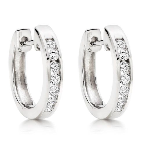 9ct White Gold Diamond Hoop Earrings