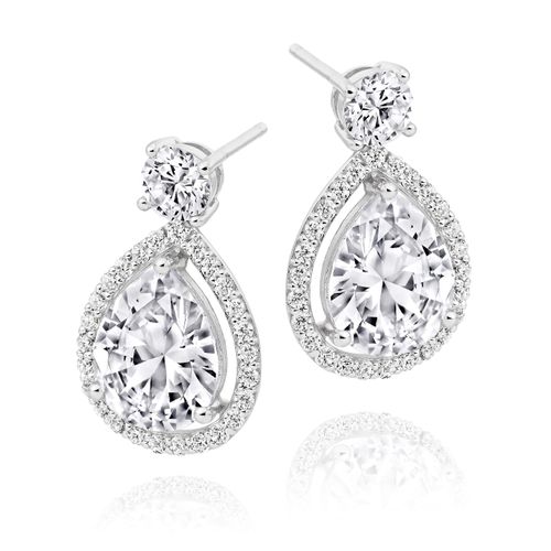 9ct White Gold Cubic Zirconia Pear Drop Earrings