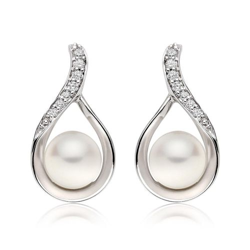 9ct White Gold Diamond Freshwater Cultured Pearl Earrings