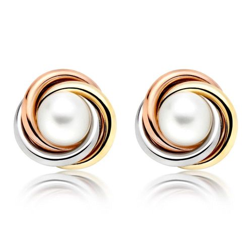 9ct Yellow Gold, White Gold and Rose Gold Freshwater Cultured Pearl Earrings