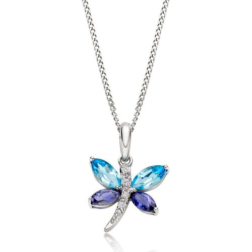 9ct White Gold Diamond, Blue Topaz and Iolite Butterfly Pendant