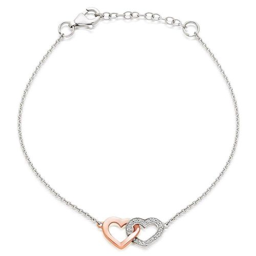 Silver and Rose Gold Plated Cubic Zirconia Double Heart Bracelet