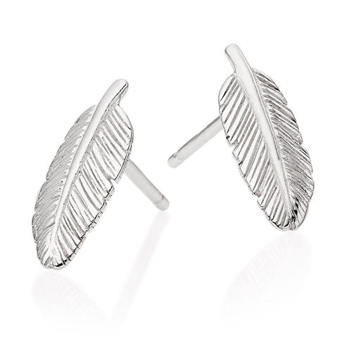 Silver Feather Stud Earrings