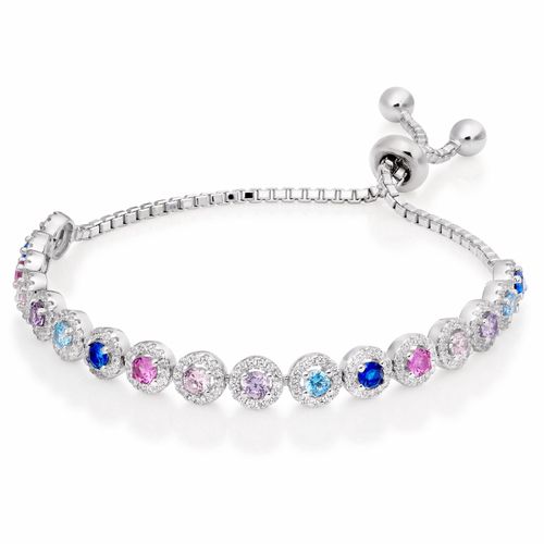 Silver Cubic Zirconia Multi-Coloured Slider Bracelet