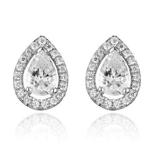 Silver Cubic Zirconia Teardrop Stud Earrings