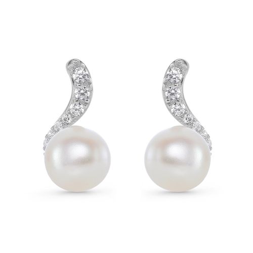 Silver Cubic Zirconia Freshwater Cultured Pearl Earrings