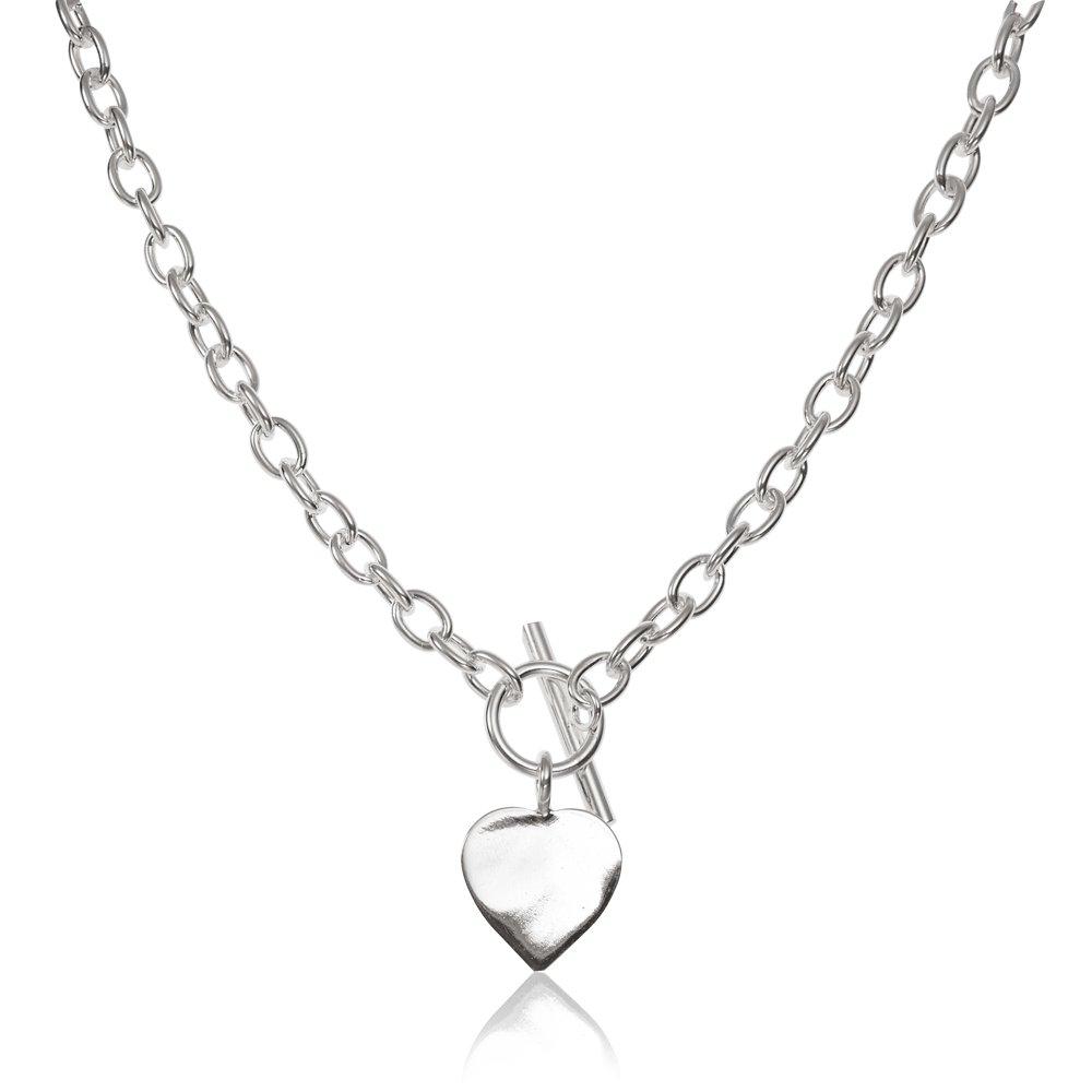 Silver Necklace & Charm bracelet Heart T Bar Chunky Silver Jewellery Gift  Set | eBay