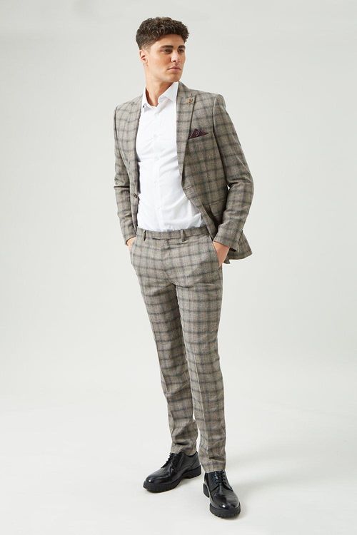 Mens Slim Fit Brown Check...