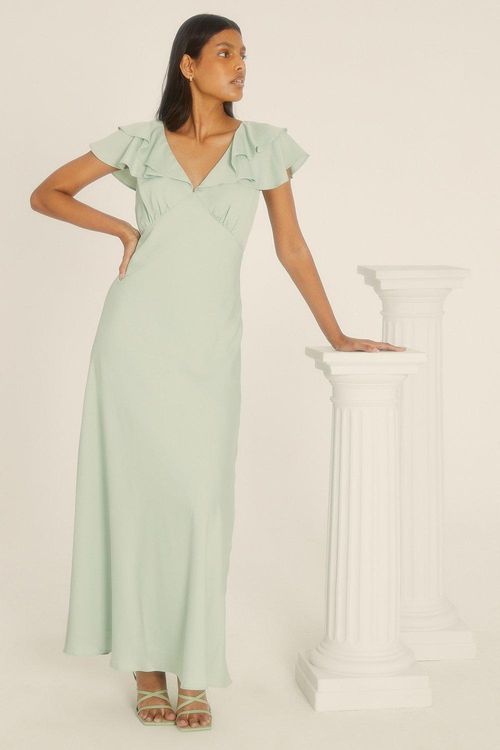 Petite Frill V Neck Satin...