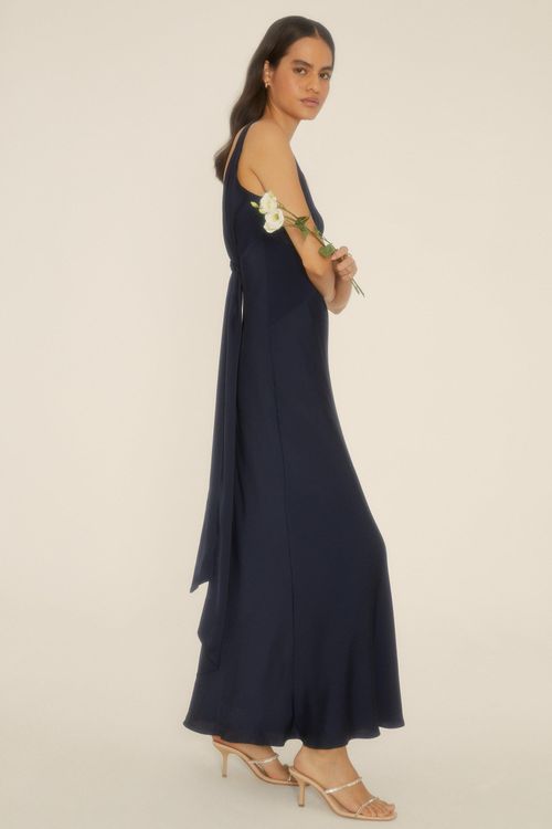 Contrast Satin Bow Back Bridesmaids Maxi Dress