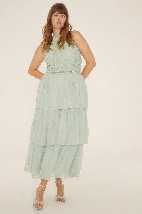 Curve Lace Tiered Halter Neck...