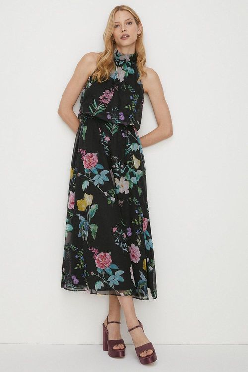 Floral Printed Halter Midi...