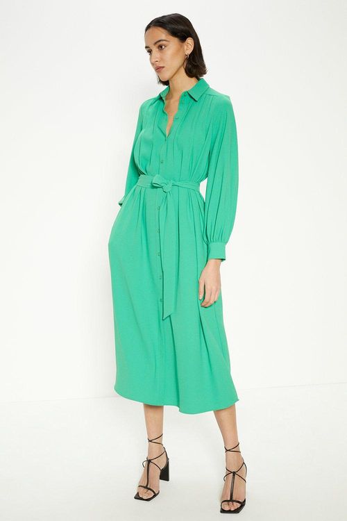 Crepe Pin-tuck Belted Shirt...