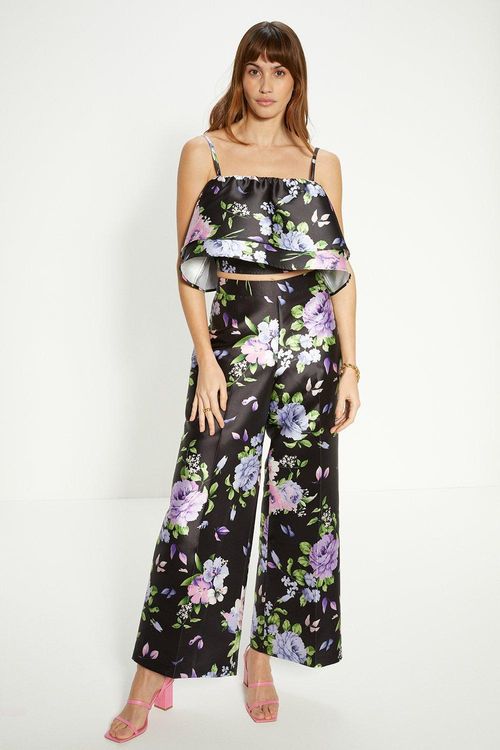 Satin Twill Floral Wide Leg...