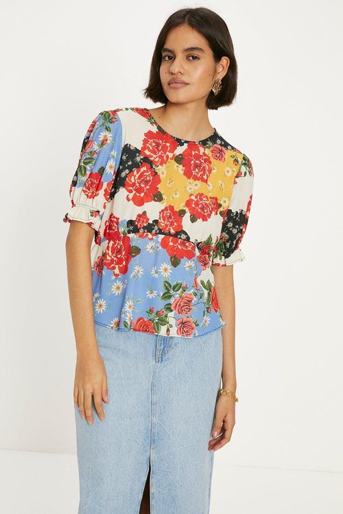 Short Sleeve Floral Print Tea...