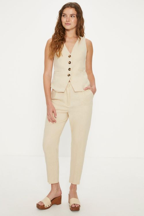 Womens Linen Mix Tab Detail Tapered Trouser