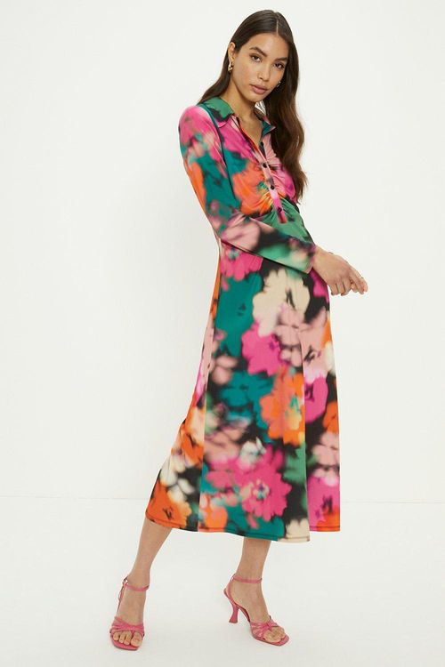 Blurred Floral Ruched Front...