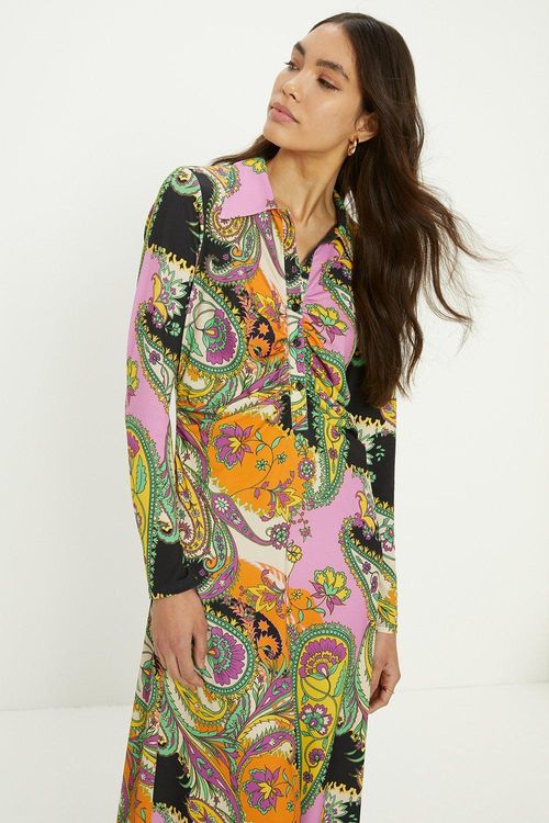 Paisley Ruched Front Midi...