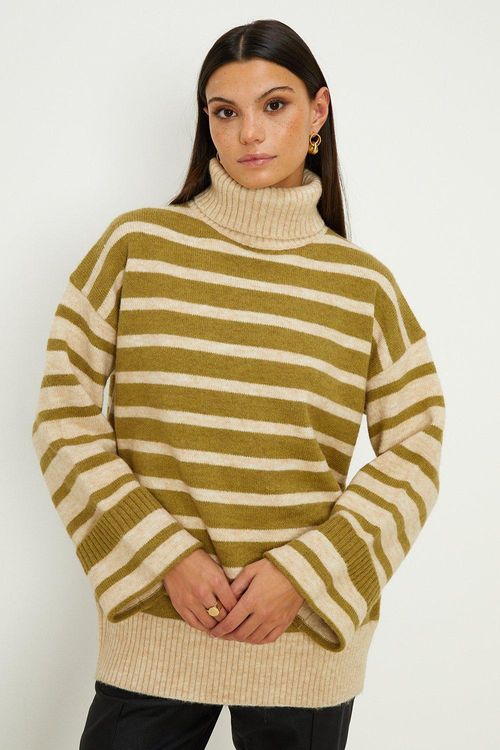 Wool Blend Contrast Stripe...