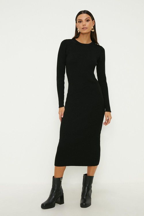 Button Detail Rib Midi Dress