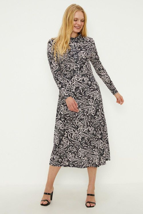 Mono Paisley Ruched Waist...