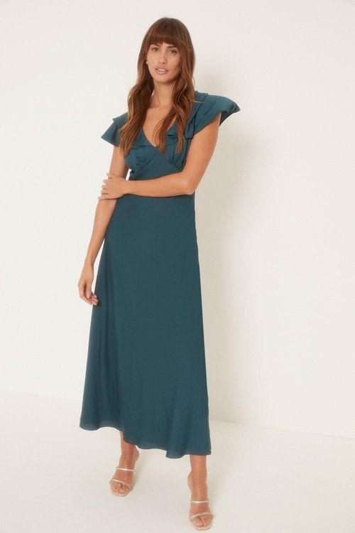 Petite Frill V Neck Satin...