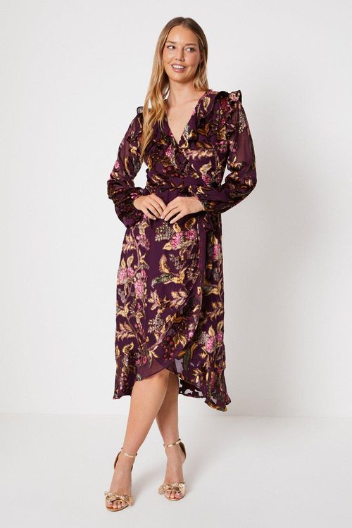 Devore Frill Wrap Maxi Dress