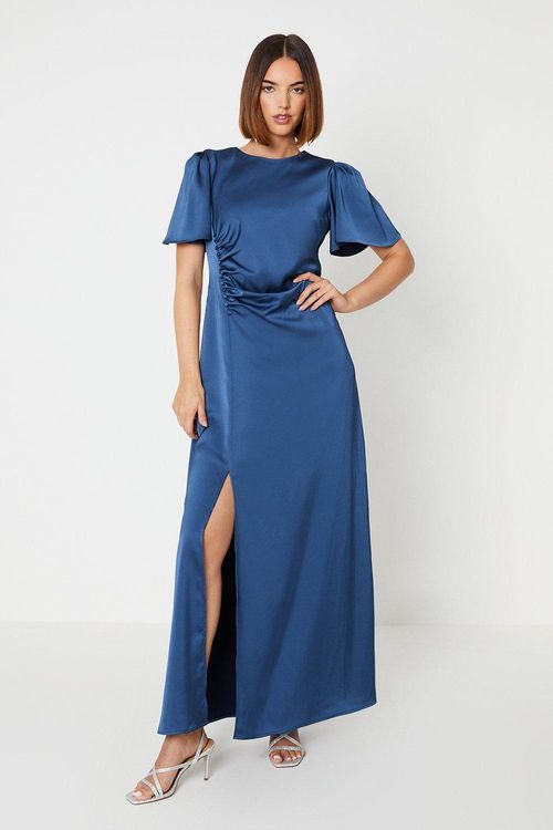 Satin Ruched Side Split Maxi...