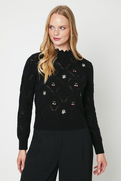 Embroidered Funnel Neck...