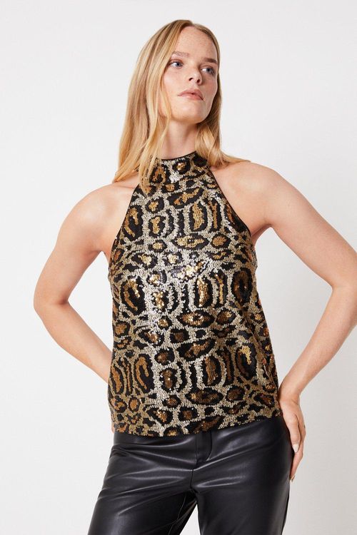 Animal Sequin Halter Neck Top