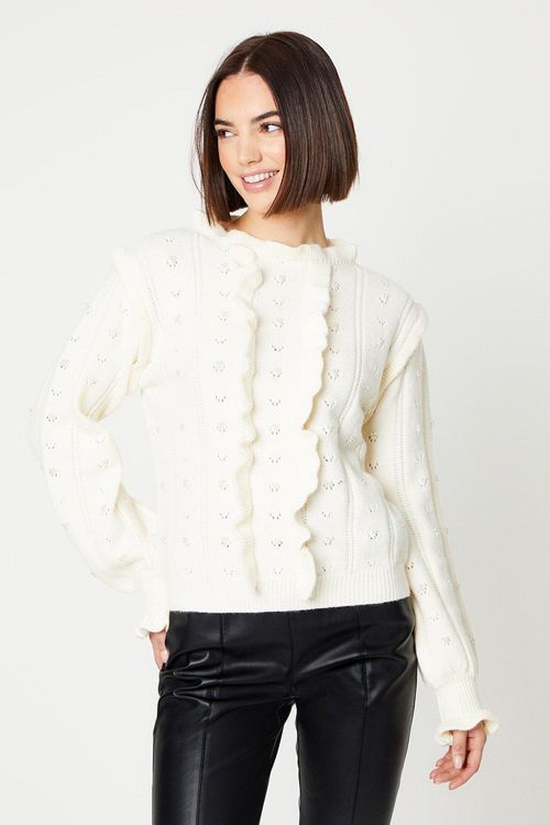 Frill Neck Ruffle Front Jumper