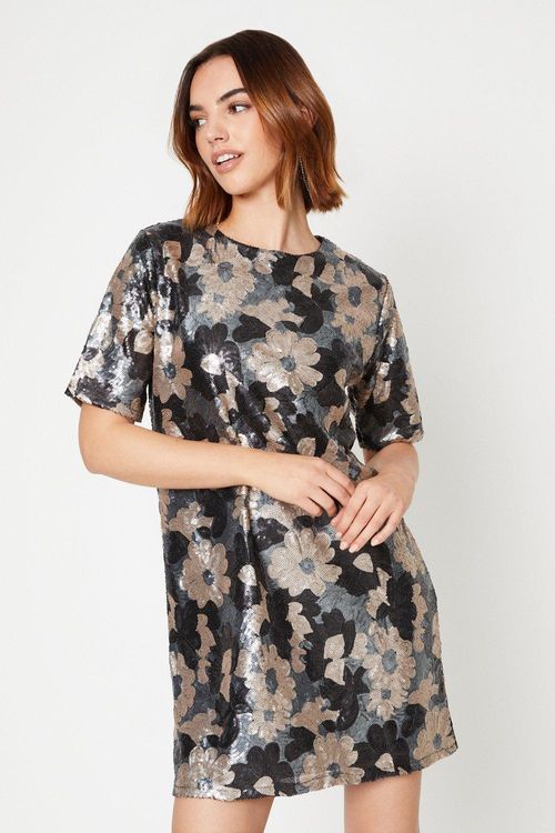 Floral Sequin Puff Sleeve...