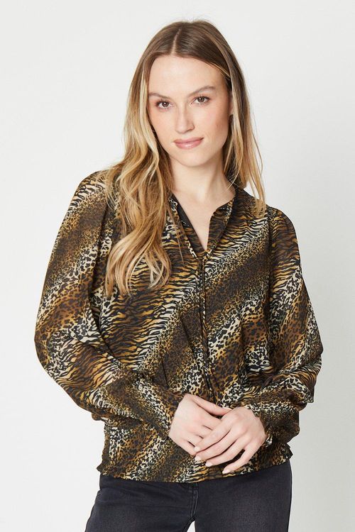 Animal Printed Tie Neck...